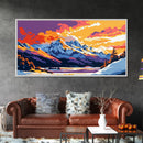 Fiery Sky Over River, Bold Sunset Wall Art, Colorful Nature Print, Dramatic Cloudscape Painting, Framed Canvas Print, Office Wall Decor