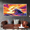 Giant Rolling Wave, Colorful Ocean Art, Surfing Seascape Print, Bold Sunset Water Painting, Beach House Wall Decor, Framed Canvas Print