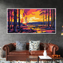 Forest Sunset, Tranquil Woodland Scene, Warm Autumn Landscape, Nature Wall Art, Framed Canvas Print, Cabin Decor, Rustic Home Design