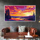 Golden Wheat Sunset, Colorful Field Art, Dramatic Nature Print, Vibrant Sky Painting, Warm Tones Wall Decor, Framed Canvas Print