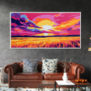 Reflected Sunset Glow, Tranquil Landscape Art, Vibrant Water Print, Bold Color Home Decor, Relaxing Wall Painting, Framed Canvas Print