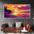 Fiery Lake Reflection, Bold Colorful Art, Scenic Nature Painting, Vibrant Home Wall Decor, Serene Landscape Print, Framed Canvas Print