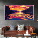 Mountain Sunset Reflection, Bold Landscape Art, Vibrant Sky Print, Serene Nature Painting, Warm Home Wall Decor, Framed Canvas Print