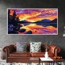 Tropical Beach Scene, Surfboard Sunset Art, Vibrant Coastal Print, Bold Colorful Painting, Relaxing Seaside Home Decor, Framed Canvas Print