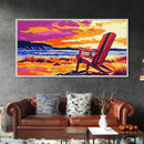 Adirondack Chair, Beach Sunset Art, Relaxing Coastal Scene, Vibrant Nature Painting, Framed Canvas Print, Bedroom Wall Decor, Summer Home