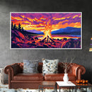 Campfire Glow, Cozy Autumn Night, Vibrant Outdoor Art, Warm Fire Scene, Framed Canvas Print, Living Room Decor, Rustic Cabin Artwork