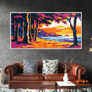 Tropical Beach, Sunset Waves, Palm Tree Art, Coastal Wall Art, Beach House Decor, Framed Canvas Print, Colorful Ocean Painting