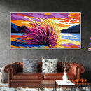 Sea Sunset, Fiery Sky, Vibrant Ocean Art, Beach House Decor, Coastal Wall Art, Framed Canvas Print, Serene Landscape Painting