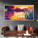Floating Boat, River Serenity, Peaceful Landscape, Framed Canvas Print, Vibrant Water Art, Meditation Wall Decor, Tranquil Scene