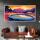 Sunset Bench, Peaceful Reflection, Romantic View, Framed Canvas Print, Minimalist Wall Art, Bedroom Decor, Warm Sunset Scene