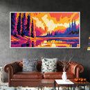 River Reflection, Dreamy Sunset Landscape, Tranquil Nature Art, Golden Horizon Painting, Framed Canvas Print, Office Decor, Living Room Art