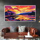 Whiskey Bottle, Bar Decor, Sunset Painting, Alcohol Art, Colorful Modern Art, Framed Canvas Print, Man Cave Wall Art, Kitchen Wall Art