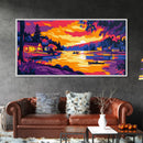 Cabin Sunset, Cozy Lakeside Scene, Peaceful Evening Retreat, Vibrant Nature Art, Framed Canvas Print, Bedroom Wall Decor, Rustic Home Style