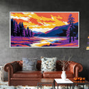 Forest, River, Sunset Sky, Vibrant Nature Scene, Framed Canvas Print, Wall Art, Cabin Home, Cozy Retreat, Outdoor Lovers, Rustic Aesthetic