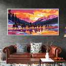 Cowboys, Horseback Riding, Mountain Trail, Western Landscape, Framed Canvas Print, Rustic Home, Adventure Theme, Wild West Aesthetic