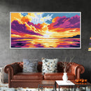 Sunset, Ocean Art, Vibrant Sky, Beach House Decor, Framed Canvas Print, Living Room Wall Art, Colorful Painting, Seaside Aesthetic