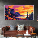 Mountain Lake, Sunset Reflection, Nature Landscape, Fall Wall Art, Framed Canvas Print, Rustic Home, Cabin Decor, Serene Painting