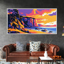 Cliffs, Coastal Painting, Sunset Beach, Ocean Wall Art, Framed Canvas Print, Seaside Home, Vibrant Landscape, Boho Coastal Decor