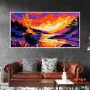 Lakeside Barbecue, Outdoor Grill Art, Sunset Picnic Scene, Framed Canvas Print, Rustic Home Decor, Cabin Wall Art, Nature Lover Gift