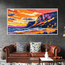 Cliffs by Sea, Sunset Beach, Landscape Wall Art, Framed Canvas Print, Coastal Decor, Living Room Art, Summer Vibes, Vibrant Nature Art