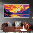 Sunset Lake, Mountain View, Vibrant Sky, Canvas Print, Modern Wall Art, Office Decor, Nature Painting, Boho Landscape, Rustic Aesthetic