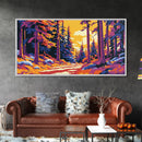 Autumn Forest, Sunset Glow, Pathway Scene, Canvas Print, Cozy Home Decor, Living Room Art, Woodland Painting, Vibrant Fall Landscape