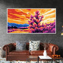 Golden Tree, Sunset Sky, Wild Nature, Framed Canvas Print, Rustic Wall Art, Boho Home Decor, Nature Landscape, Autumn Aesthetic