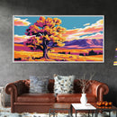 Majestic Tree, Open Field, Mountain View, Canvas Print, Living Room Wall Art, Modern Rustic Decor, Nature Scene, Sunset Painting