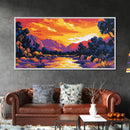 Sunset Reflection, Peaceful River, Mountain Landscape, Framed Canvas Print, Nature Home Decor, Office Artwork, Fall Aesthetic