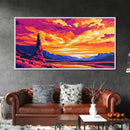 Desert Sunset, Monument View, Vibrant Sky, Canvas Print, Southwest Wall Art, Nature Painting, Rustic Home Decor, Landscape Illustration