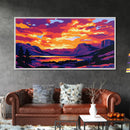 Twilight Mountains, Sunset Glow, Vibrant Nature, Framed Canvas Print, Landscape Wall Art, Bedroom Decor, Bold Colors, Autumn Scenic View