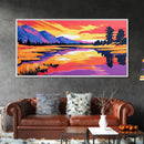 Sunset Mountain Reflection, Framed Canvas Print, Vibrant Wall Art, Colorful Nature Art, Landscape Painting, Living Room Wall Decor
