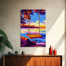 Lake Swing, Sunset, Canvas Print, Serene Nature Art, Vibrant Reflection Painting, Boho Wall Decor, Cozy Home Art, Bedroom Wall Artwork