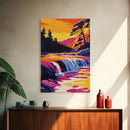 Waterfall Sunset, Framed Canvas Print, Vibrant Nature Art, Bold Water Scene, Colorful Landscape, Relaxing Atmosphere, Home Decor Accent