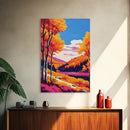 Autumn Forest View, Framed Canvas Print, Vibrant Fall Landscape, Cozy Nature Art, Warm Tones, Rustic Home Decor, Living Room Artwork