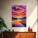 Sunset Reflection, Vibrant Nature Art, Autumn Landscape, Scenic Wall Decor, Framed Canvas Print, Living Room Wall Art, Boho Art