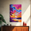 Colorful Evening, River Sunset Painting, Bold Nature Art, Dreamy Landscape, Canvas Print, Bedroom Wall Art, Modern Home Decor