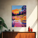 Forest Twilight, Golden Hour Reflection, Tranquil Landscape, Nature Serenity, Framed Canvas Print, Cozy Cabin Decor, Fall Art