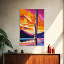 Dock Post, Sunset Reflection, Nautical Art, Framed Canvas Print, Seaside Painting, Rustic Decor, Boat Lover Gift, Office Wall Art