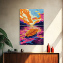 Floating Leaf, Autumn Lake, Vibrant Nature, Canvas Print, Fall Wall Art, Colorful Painting, Home Office Decor, Rustic House Gift