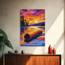Sunset Log, Forest Lake, Nature Art, Framed Canvas Print, Cabin Decor, Rustic Wall Art, Outdoor Painting, Bedroom Wall Art