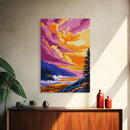Ocean Cliff, Coastal Sunset, Wave Art, Canvas Print, Colorful Nature Painting, Beach House Decor, Boho Wall Art, Seaside Retreat