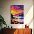 River Sunset, Misty Mountain, Tranquil Landscape, Framed Canvas Print, Nature Wall Art, Vibrant Painting, Home Office Decor, Cabin Gift
