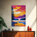 Mountain Lake, Sunset View, Serene Landscape, Canvas Print, Peaceful Wall Art, Nature Painting, Living Room Decor, Wilderness Escape
