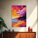 Beach Sunset, Ocean Waves, Coastal Landscape, Canvas Print, Boho Wall Art, Vibrant Sky Painting, Seaside Decor, Living Room Artwork