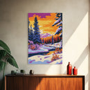 Snowy Forest, Winter Scene, Cozy Landscape, Canvas Print, Christmas Wall Art, Holiday Home Decor, Mountain River, Peaceful Nature Painting