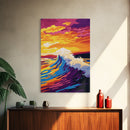 Ocean Wave, Sunset Surf, Vibrant Coastal, Beach Art, Wall Decor, Nautical Theme, Living Room, Canvas Print, Bold Colors, Surf Art