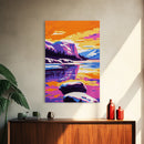 Mountain Lake, Sunset Reflection, Nature Landscape, Vibrant Colors, Adventure Wall Art, Home Decor, Bedroom, Canvas Print, Scenic View