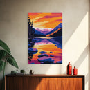 Tranquil Lake, Sunset Glow, Nature Reflection, Peaceful Art, Relaxing Home Decor, Bedroom, Cabin Theme, Canvas Print, Serene Colors