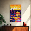 Stone Bridge, River Sunset, Nature Landscape, Peaceful Art, Serene Home Decor, Adventure Theme, Bedroom, Canvas Print, Vibrant Colors